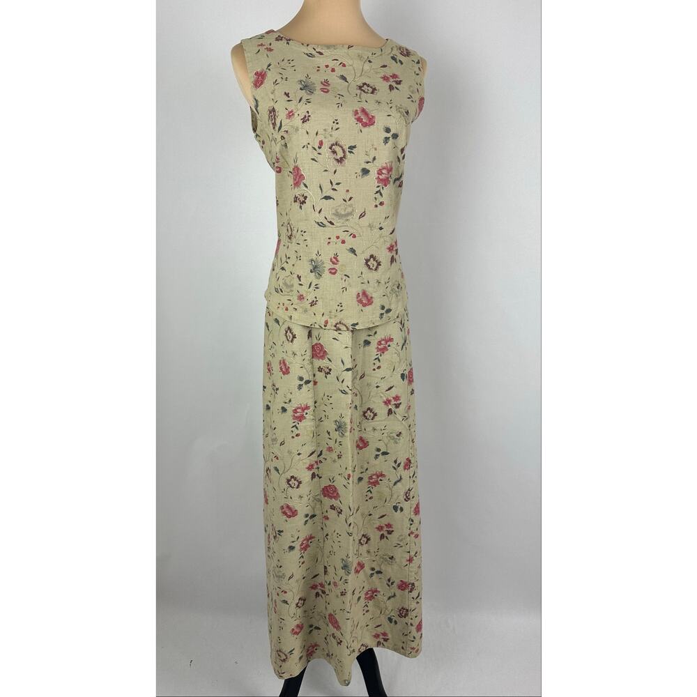 VTG Laura Ashley Floral Embroidered Linen Maxi Skirt Set Princess Seams Garden 8